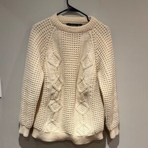 Elegant Cream Irish Fisherman Cable Knit Crewneck Sweater